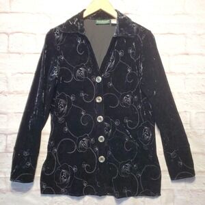 Harve Benard Jacket Womens Small Black Velvet Burnout Floral Embroidered VTG Y2K